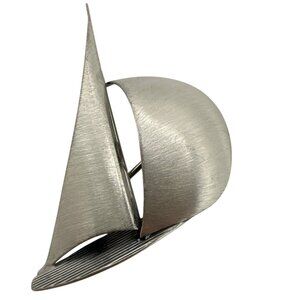 Vintage Sterling Silver Sailboat Brooch Pin Mid-Century Modern Beau signed